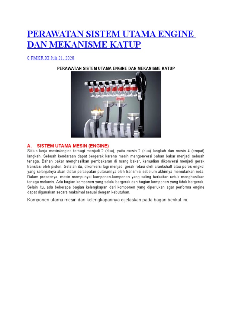 Materi 1 Perawatan Sistem Utama Engine Dan Mekanisme Katup | PDF