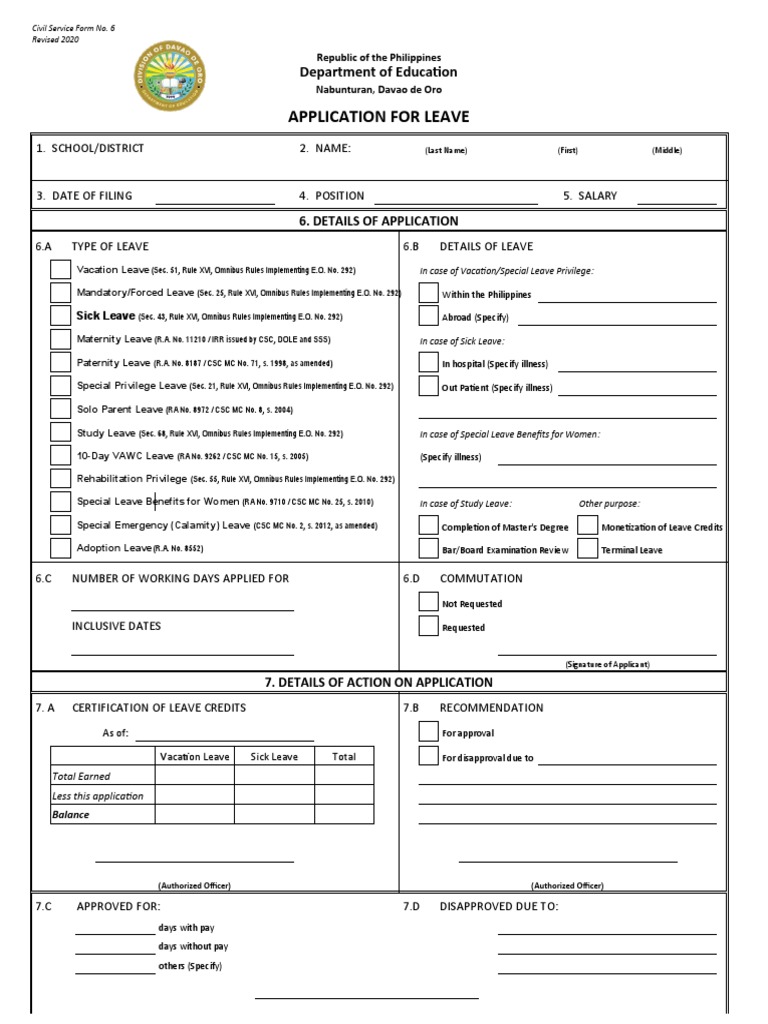 Teacher Leave Application Form PDF | PDF | Parental Leave | Identity ...