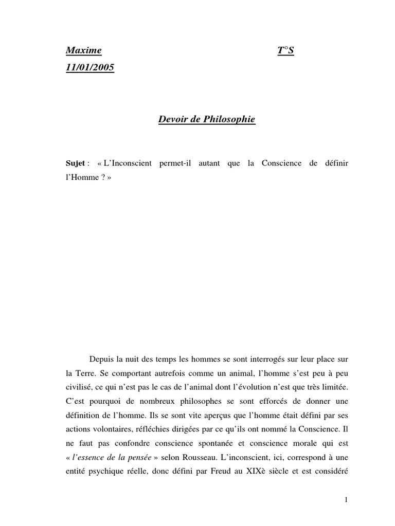 CSC Homme | PDF | Conscience | Inconscient