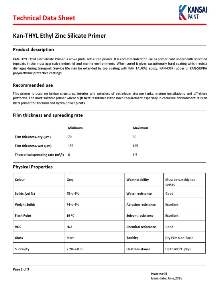 TDS Kan Ethyl Zinc Silicate Primer PDF Epoxy Materials