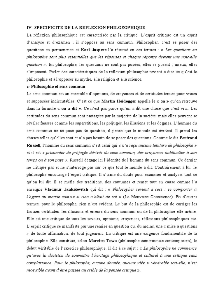Spécificité de la réflexion philosophique | PDF | Raison | Science