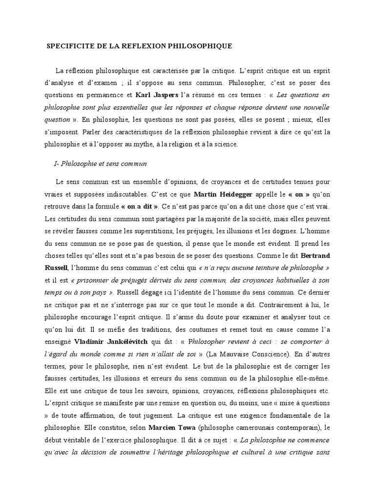 Spécificité de la réflexion philosophique | PDF | Raison | Science
