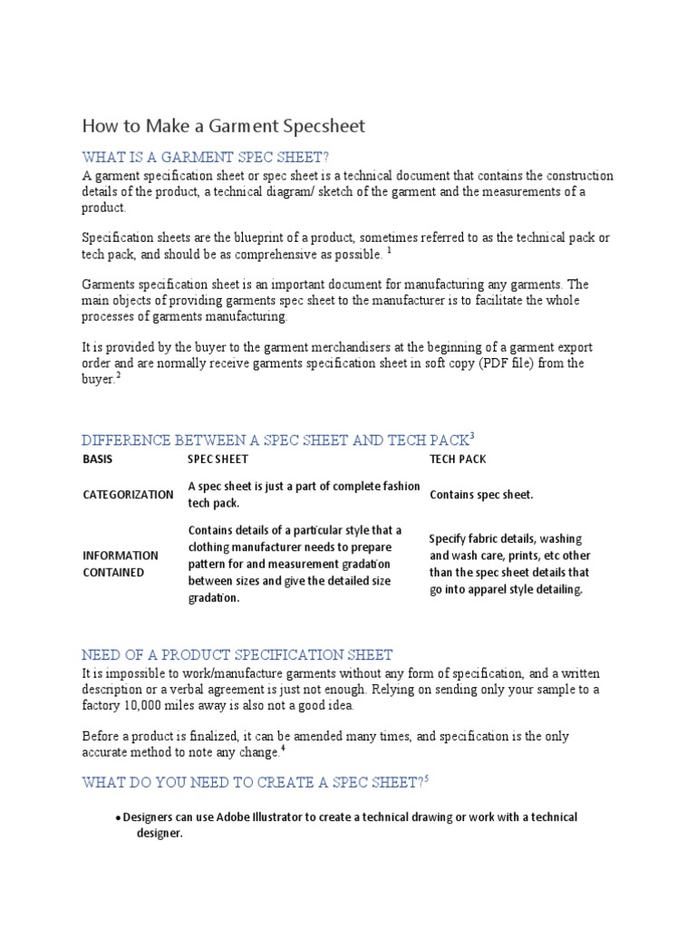 How To Make Garment Spec Sheet PDF Specification (Technical