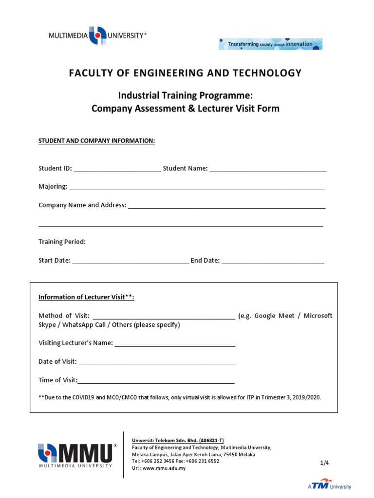 (New) Company Assesment & Lecturer Visit Form (FET) ITP 030620 | PDF ...