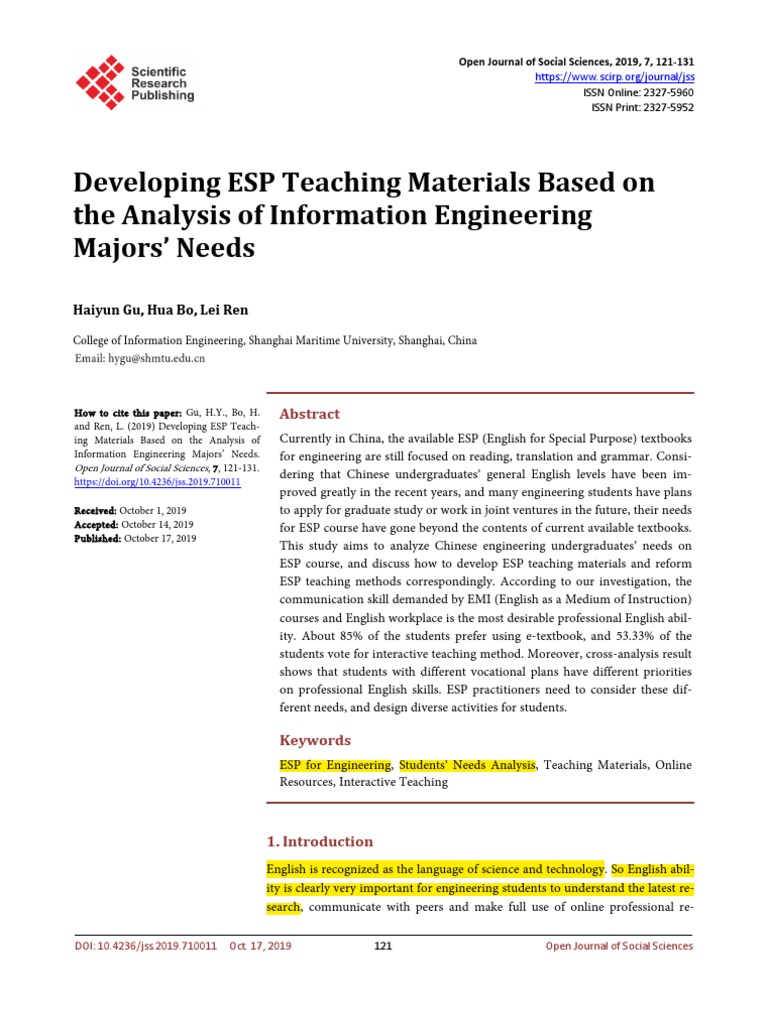 Developing ESP Teaching Materials Based On The Ana PDF Textbook