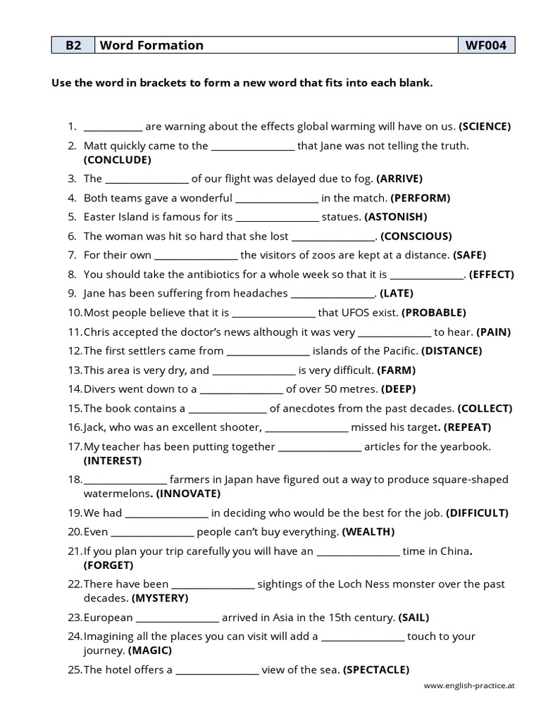 Word Formation Exercises WF004 | PDF