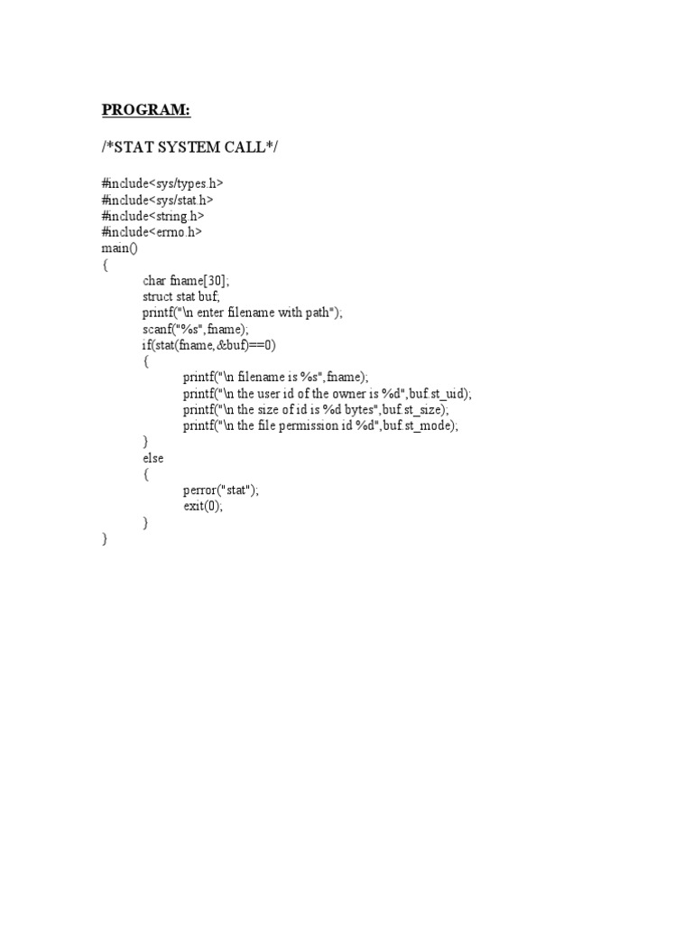 Stat System Call Example | PDF | Filename | Computer Engineering