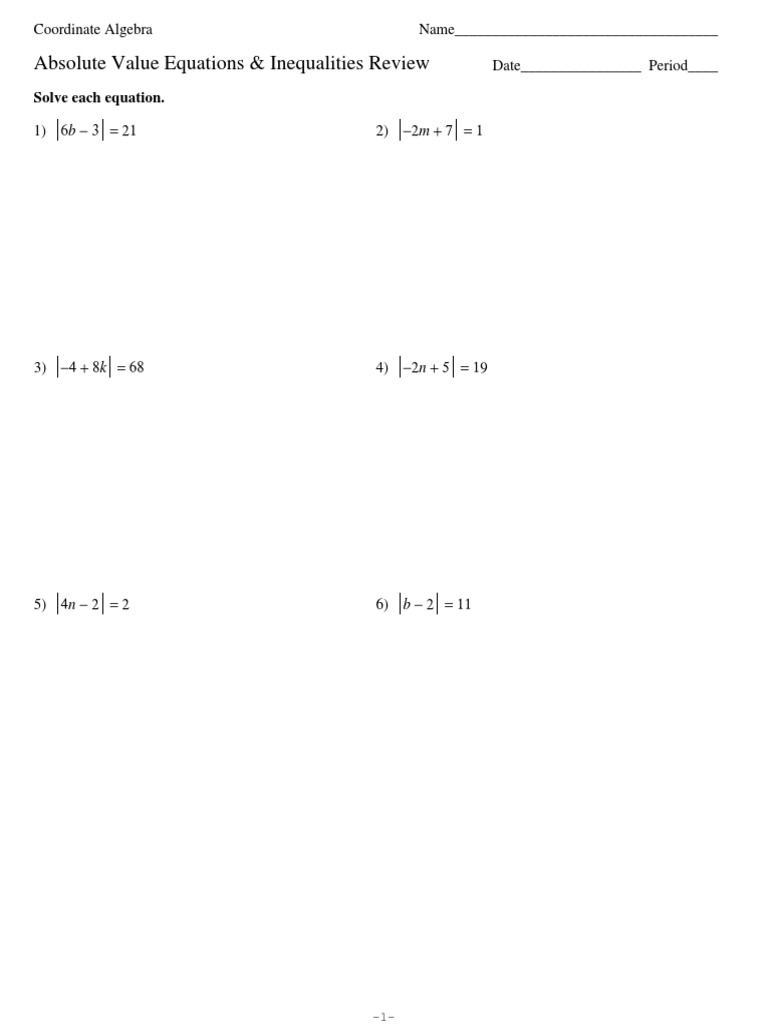Absolute Value Equations and Inequalities Review | PDF | Equations |  Analysis