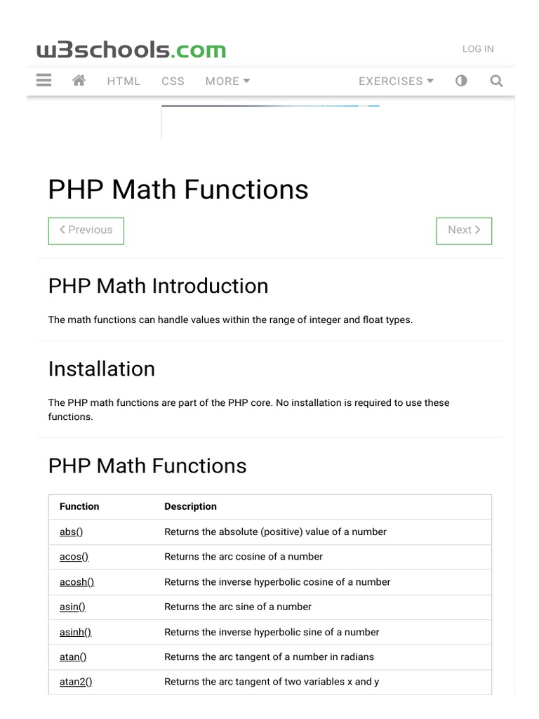 PHP Math Functions | PDF | Trigonometric Functions | Sine