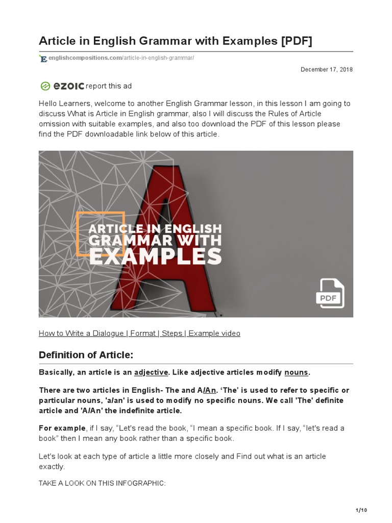 Understanding Articles in English Grammar | PDF | English Grammar | Noun