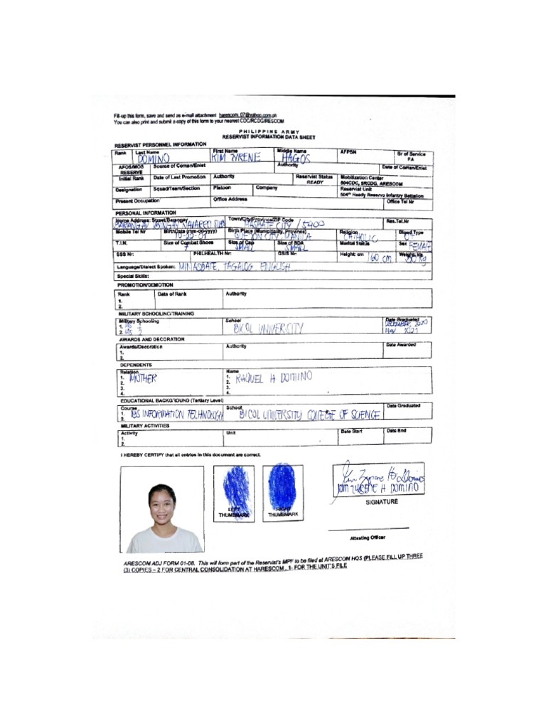 Sample Filled Up Rids Form | PDF