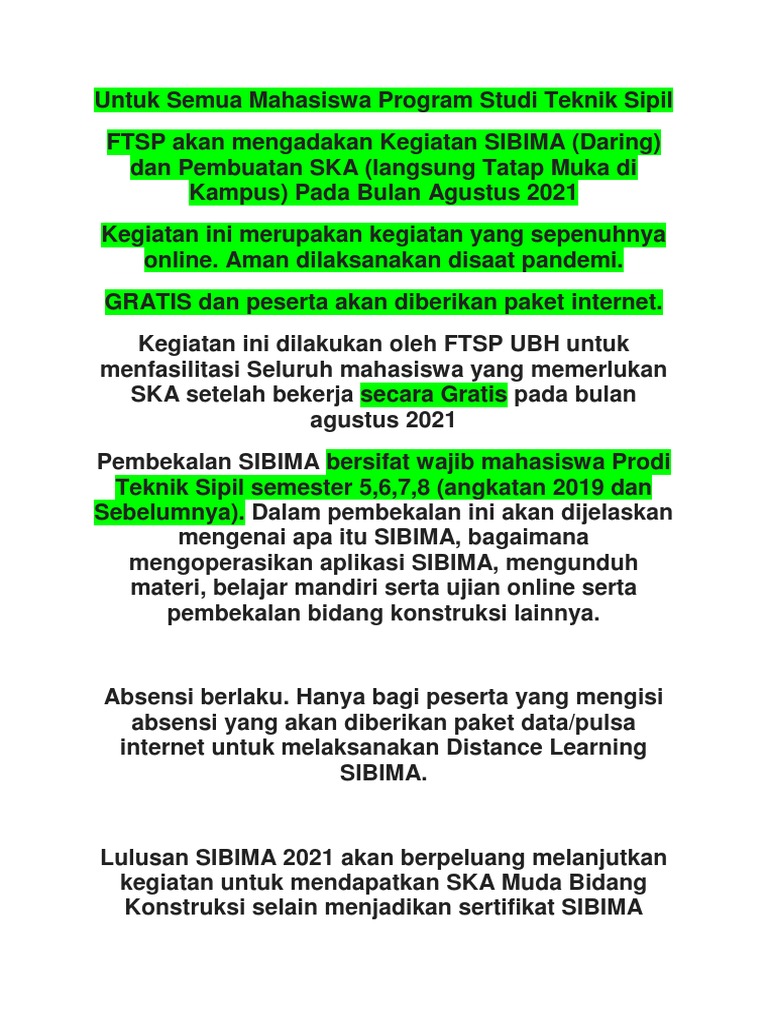SIBIMA dan Pembuatan SKA Gratis 2021 | PDF | Teknologi & Rekayasa