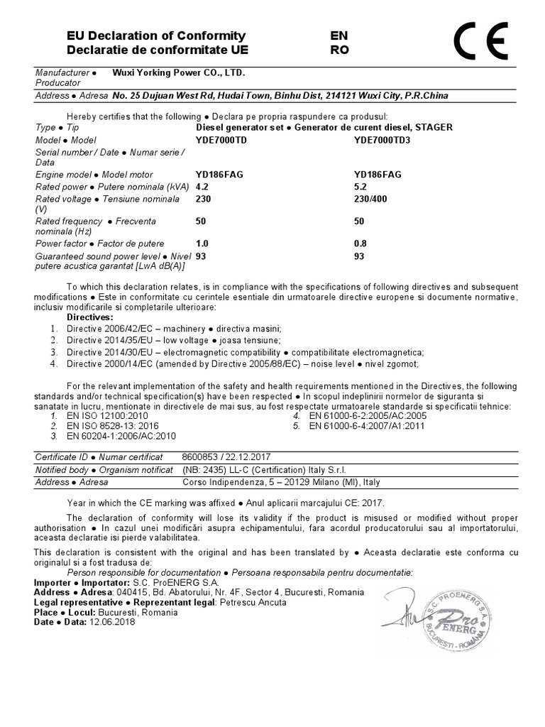 EU Declaration of Conformity EN Declaratie de Conformitate UE | PDF ...