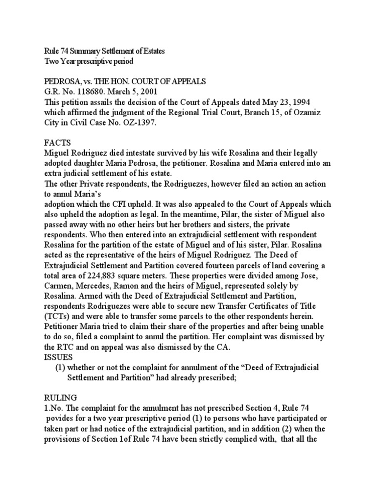 Rule 74 Estate Settlement Overview | PDF | Probate | Lawsuit