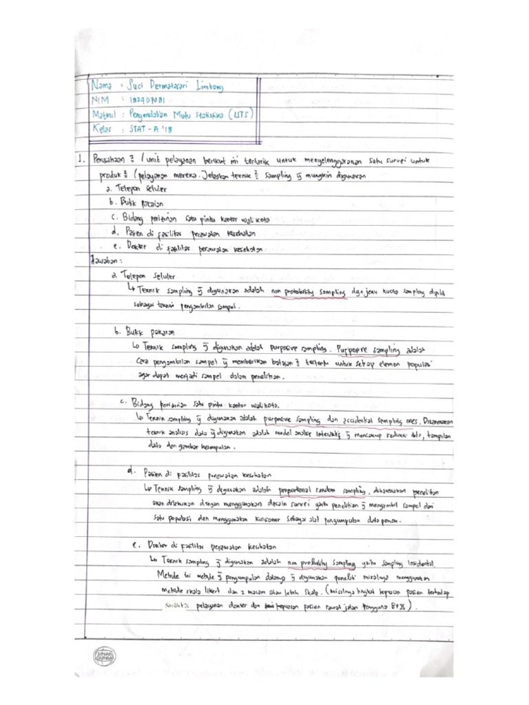 Uts Pengendalian Mutu Statistika  PDF