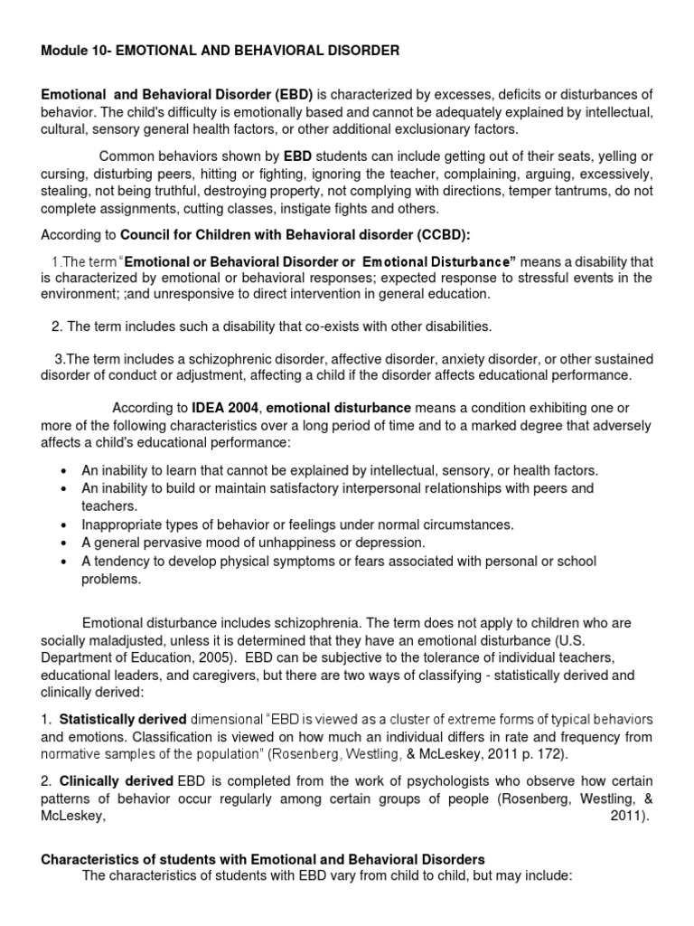 Module 10-Emotional and Behavioral Disorder | PDF | Mental Disorder ...