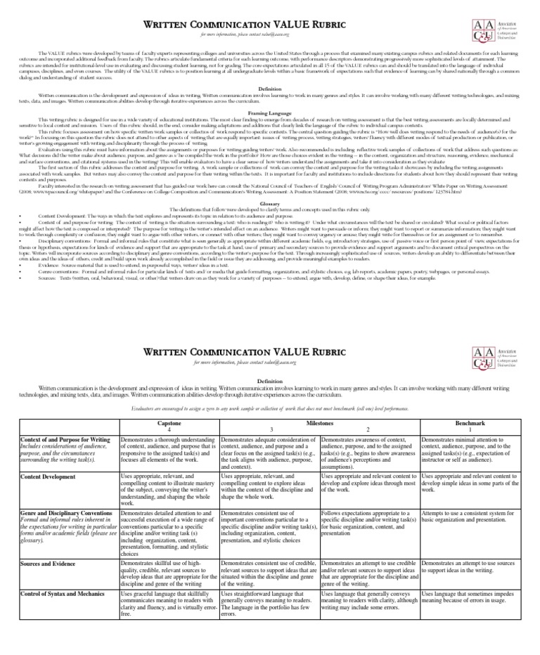Written Communication | PDF | Rubric (Academic) | Curriculum