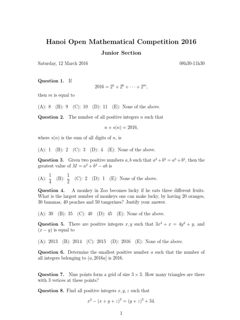 Hanoi Open Mathematical Competition 2016 Junior Section PDF