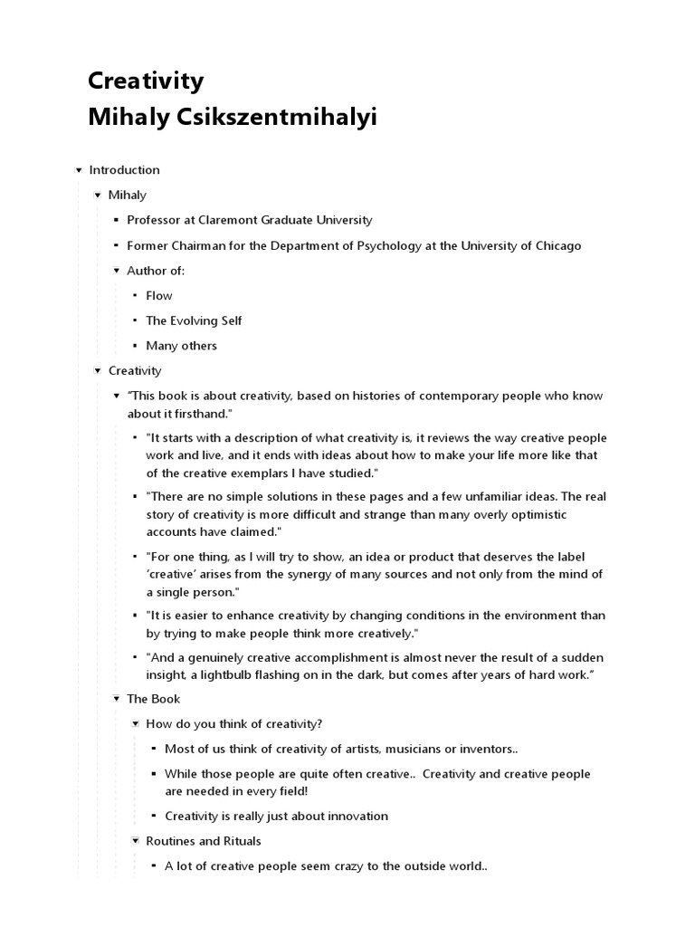 Understanding Creativity by Mihaly Csikszentmihalyi | PDF | Flow ...