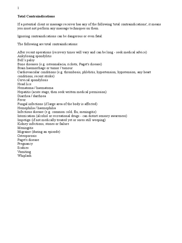 Medical Contraindications For Massage PDF Massage Fibromyalgia