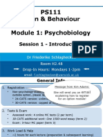 PS111 Brain & Behaviour Module 1: Psychobiology: Session 1 - Introduction