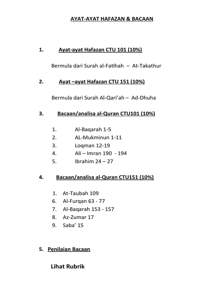 Ayat Hafazan CTU 101  PDF