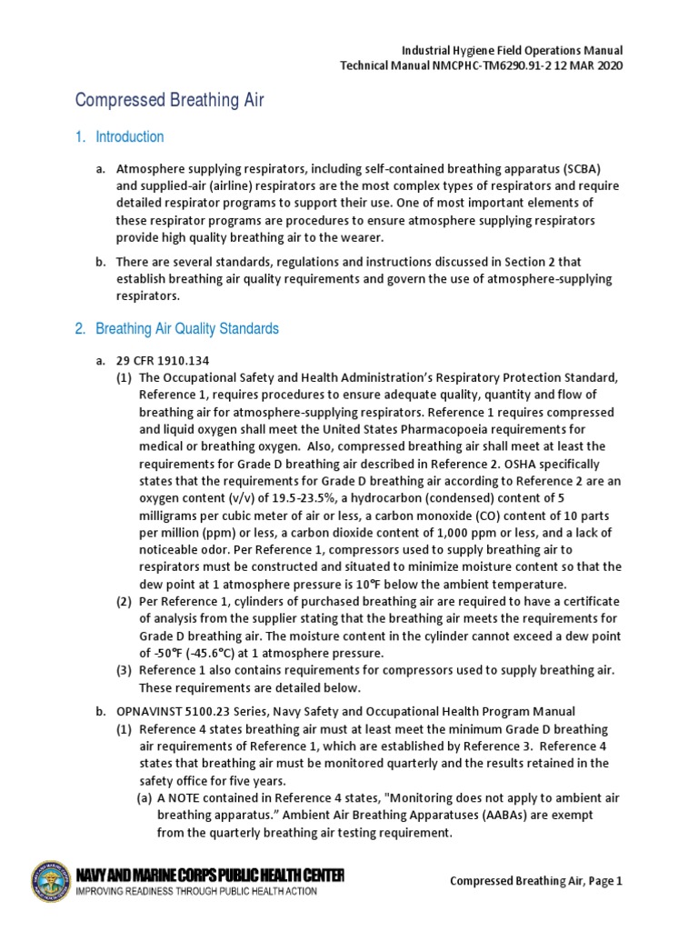 Compressed Breathing Air Industrial Hygiene Field Operations Manual
