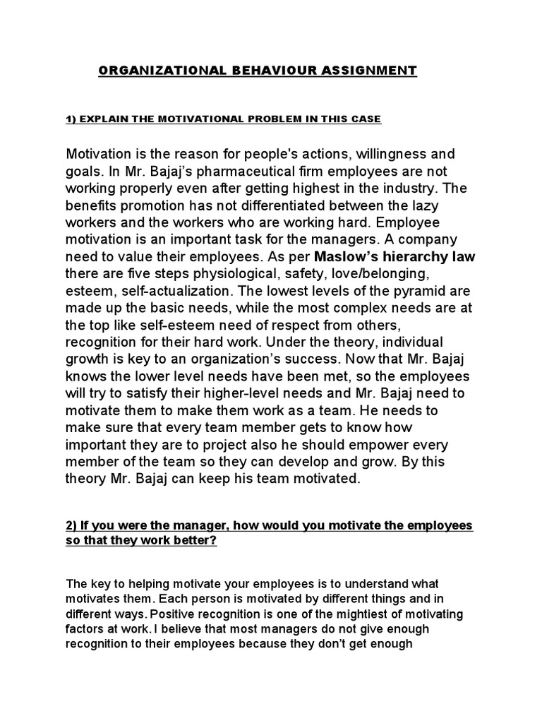 1) Explain The Motivational Problem in This Case | PDF | Motivation ...