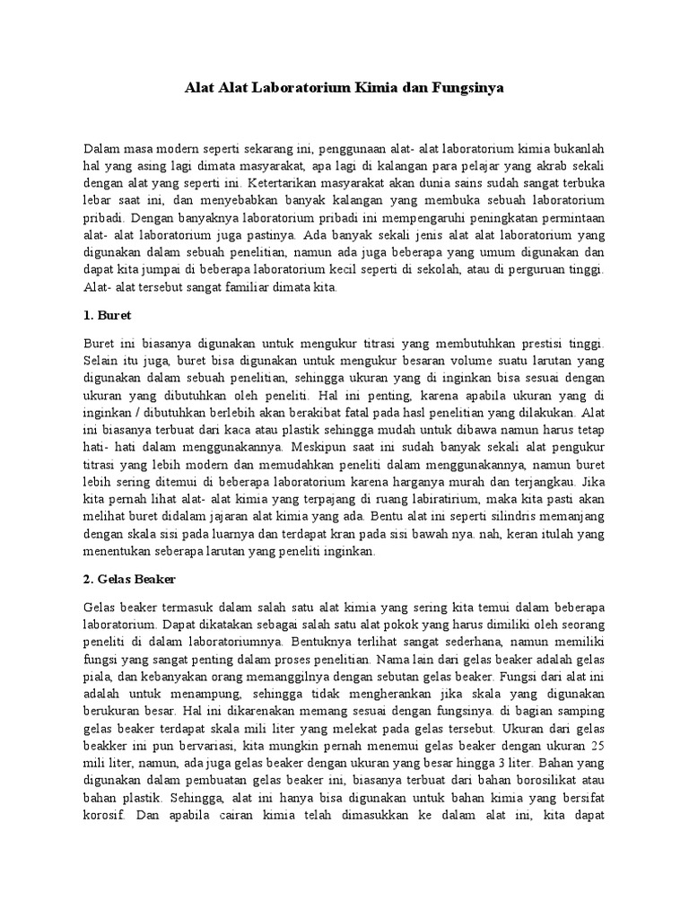 Alat Laboratorium Kimia dan Fungsinya | PDF | Kesehatan Holistik