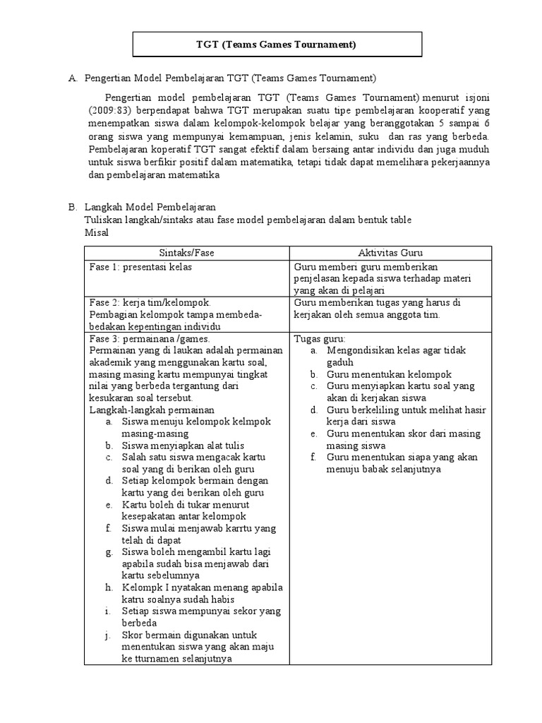 Sintaks Model Pembelajaran TGT | PDF