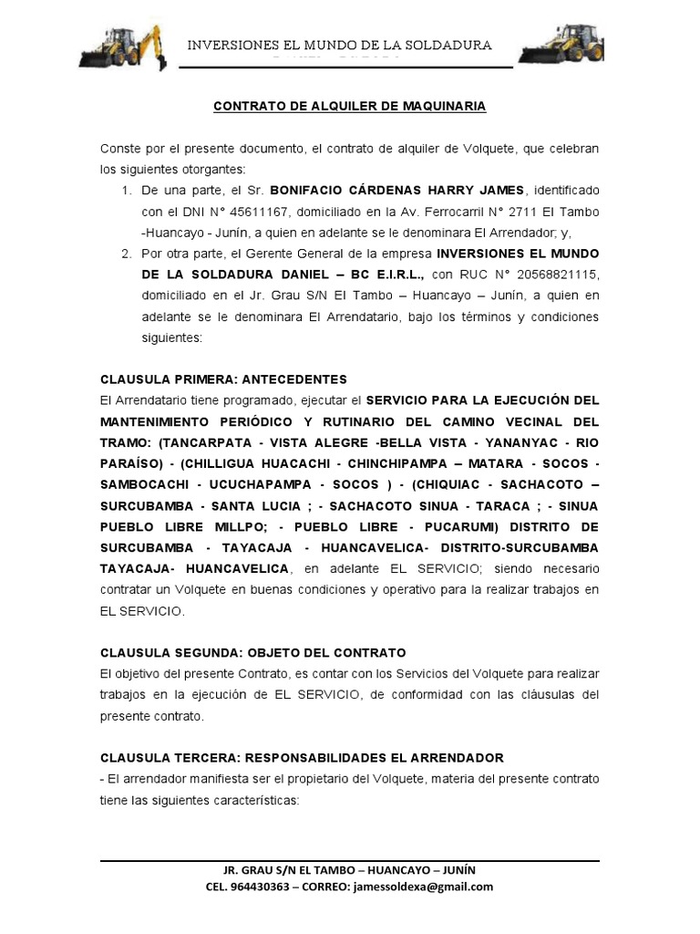 Contrato de Alquiler de Maquinaria | PDF | Arbitraje | Alquiler