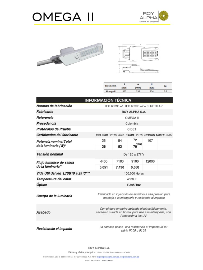 FICHA TECNICA Omega II PDF Electricidad Science