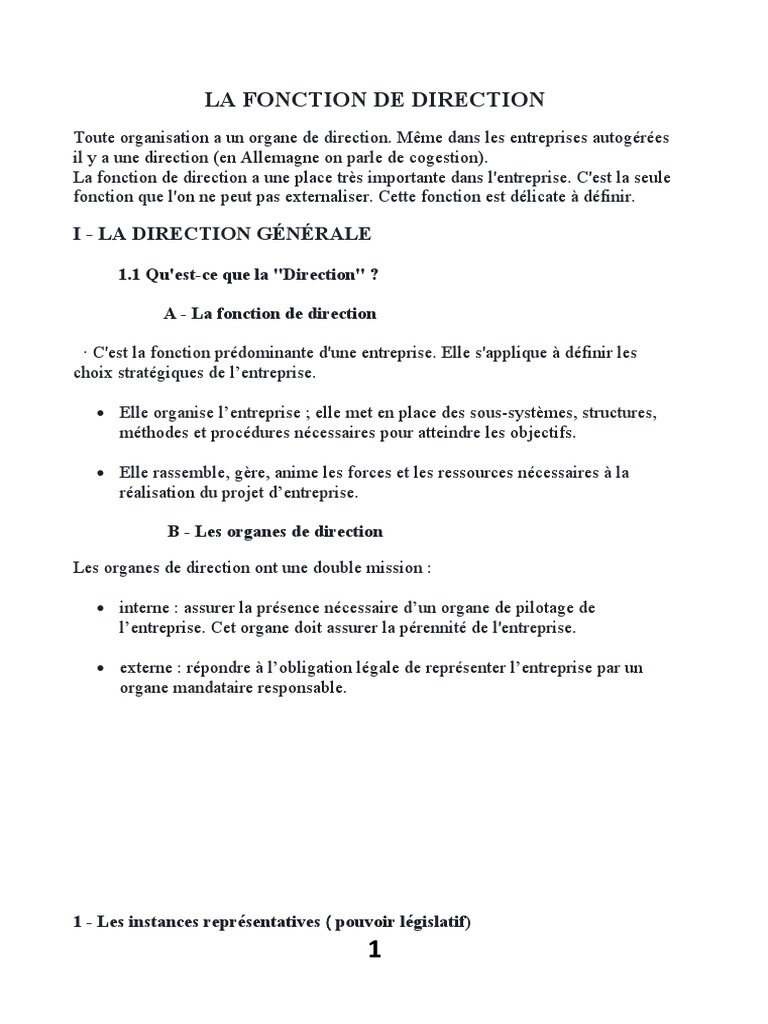 Rôle et fonctions de la direction d'entreprise | PDF | Sociétés | Direction
