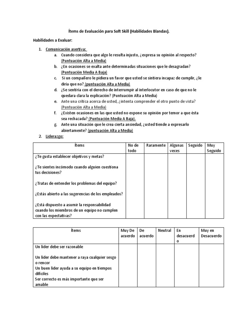 Soft Skill - Cuestionario de Habilidades y Competencias | PDF | Science ...