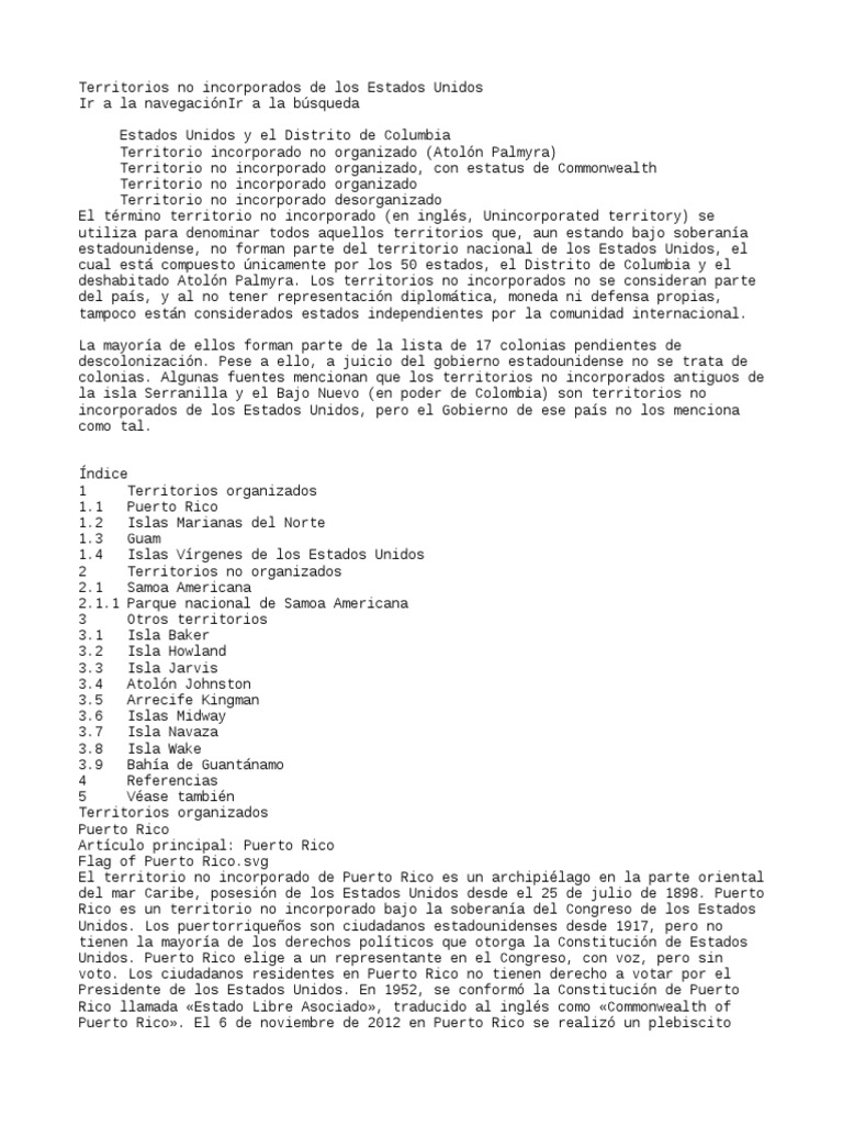 Territorios No Incorporados de Los Estados Unidos PDF Gobierno