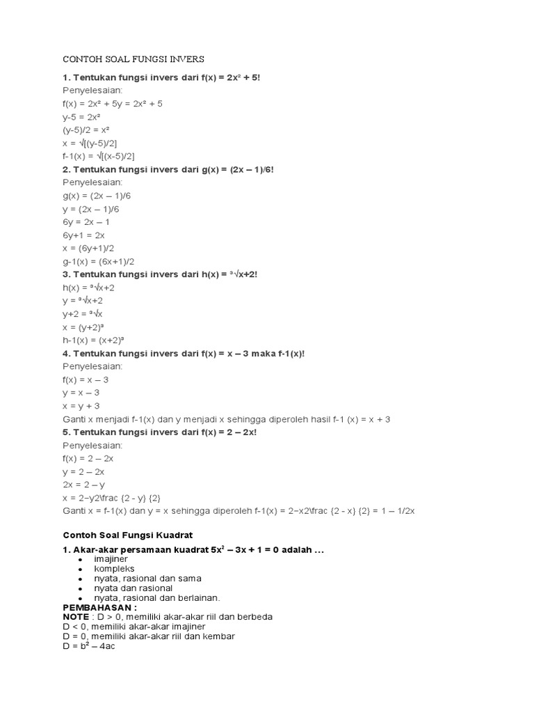 Contoh Soal Fungsi Invers | PDF