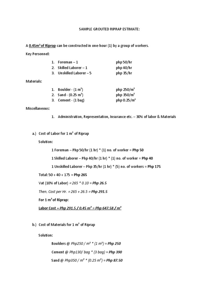 Sample Grouted Riprap Estimate | PDF