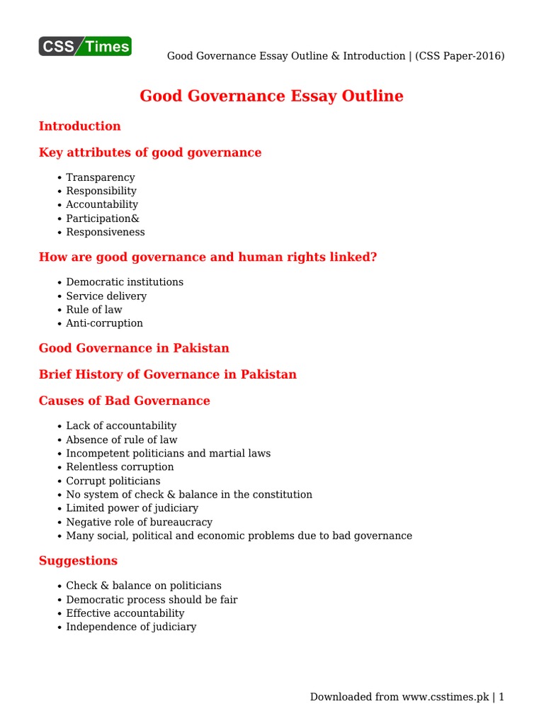 good governance essay outline