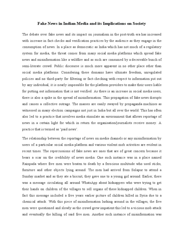 Fake News Impact on Indian Society | PDF | News | Journalism