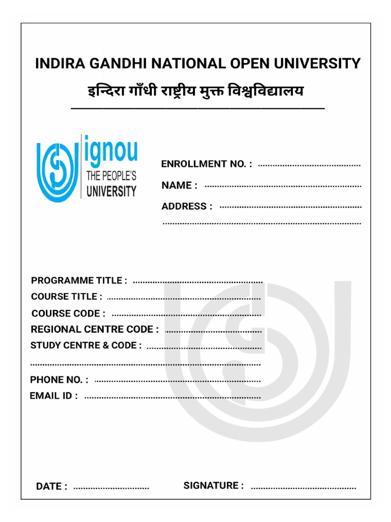 IGNOU Assignment Front Page by TGN | PDF