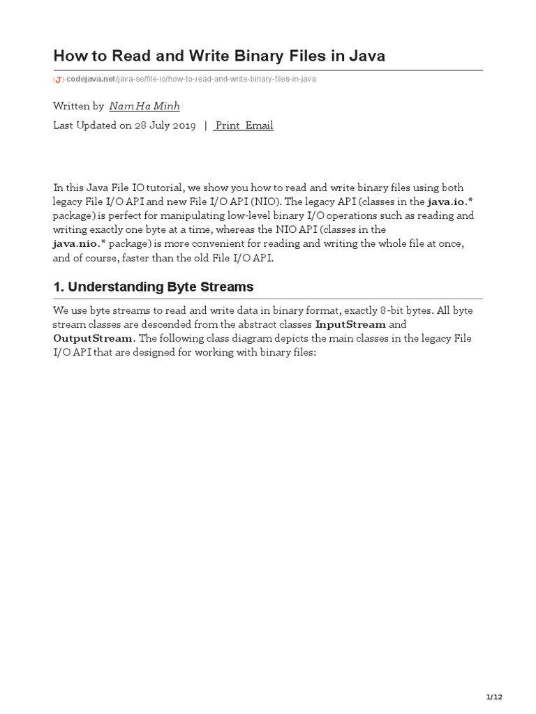 How To Read and Write Binary Files in Java | PDF | Class (Computer ...