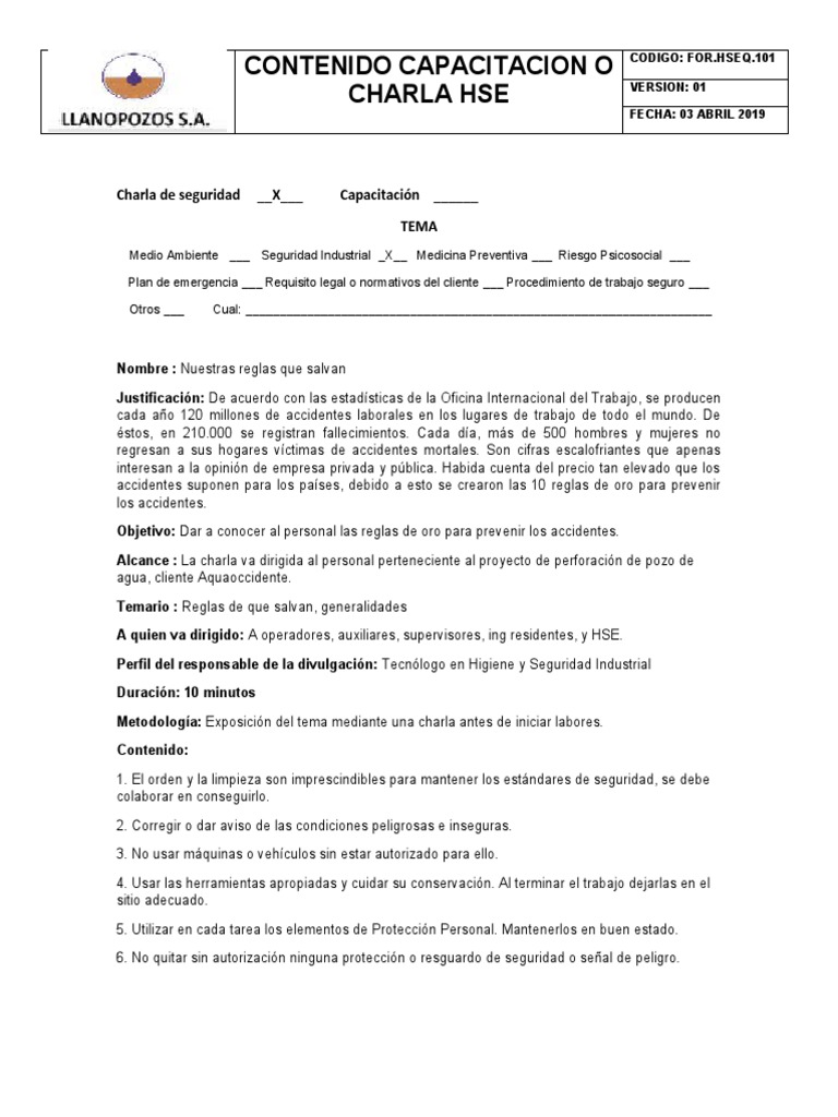 Reglas de Oro para Seguridad Laboral | PDF | Médico de atención ...