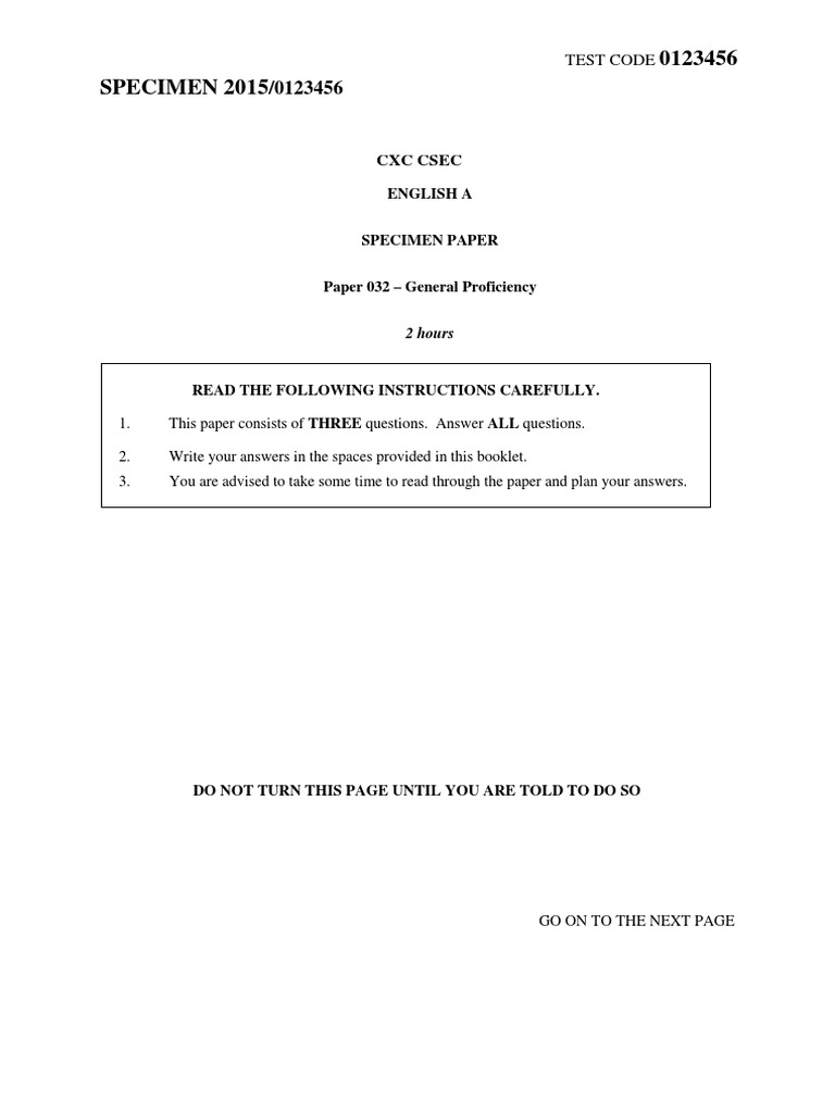 CSEC English A P3 Specimen PDF Sentence (Linguistics) English