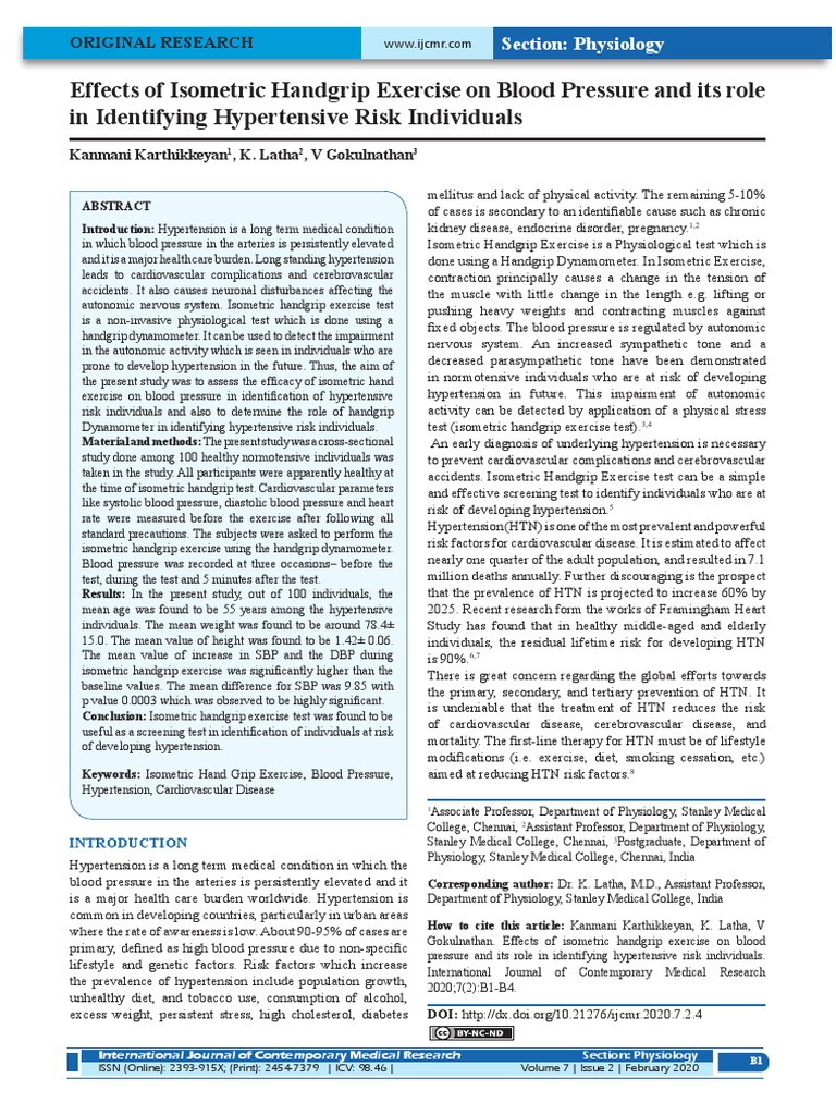 The Effects of Isometric Handgrip Exercise on Identifying Individuals ...