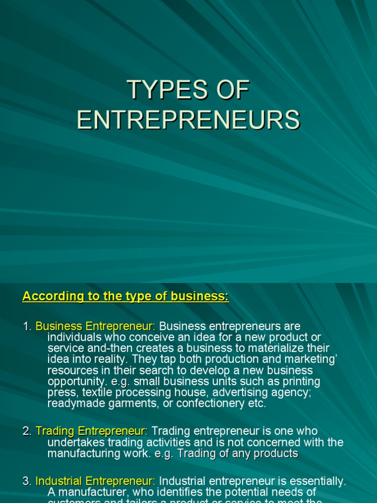 Types of Entrepreneurs