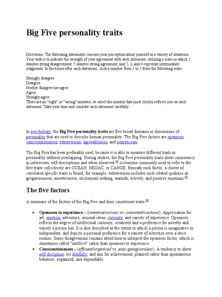 Overview of Big Five Personality Traits | PDF | Extraversion And ...