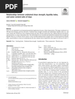 Relationships Between Undrained Shear Strength, Liquidity Index, and Water Content Ratio of Clays