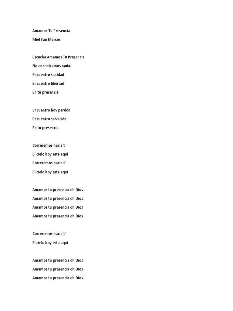 Amamos Tu Presencia - Miel San Marcos | PDF