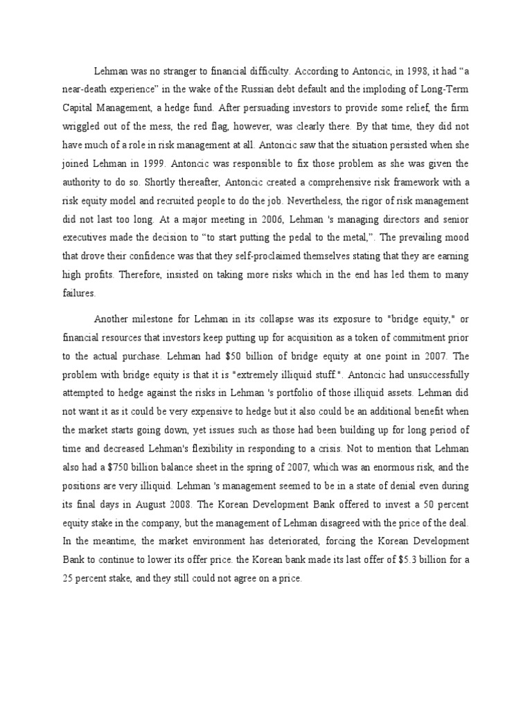 Lehman Brothers' Overreliance on Risky MortgageBacked Securities and