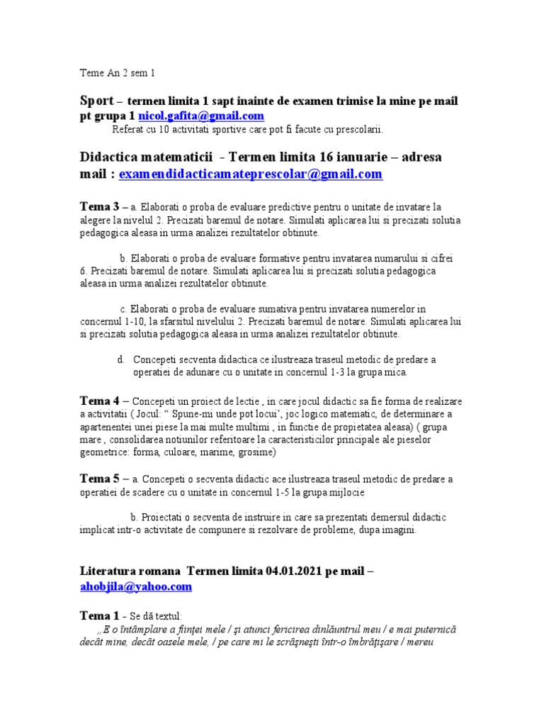 Teme An 2 Sem 1 | PDF